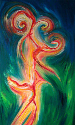 Dancing fire spirits - original large painting on canvas